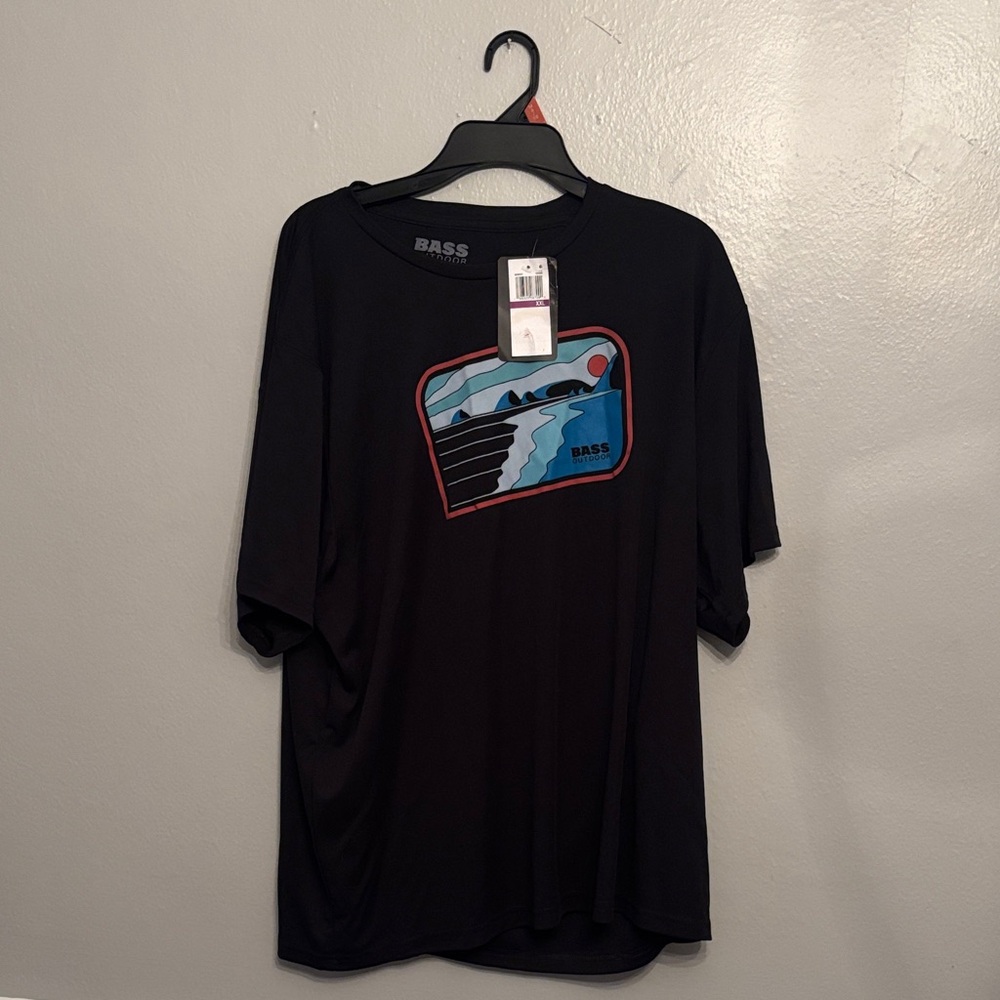Bass Black Tee with Blue and Red Graphic